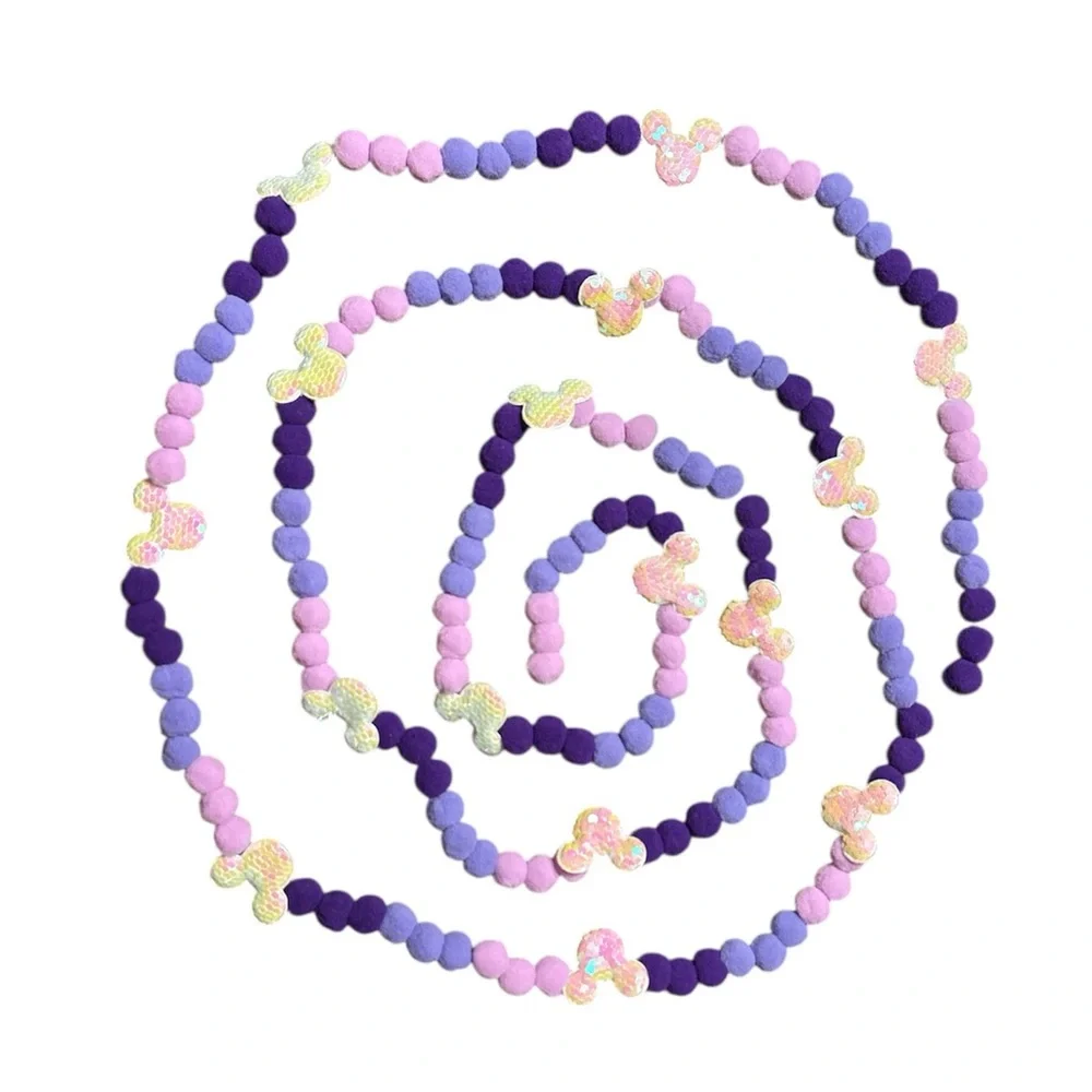 12 ft Valentine's Day Purples Pink Disney Sequin Mickey Pom Pom Garland Handmade